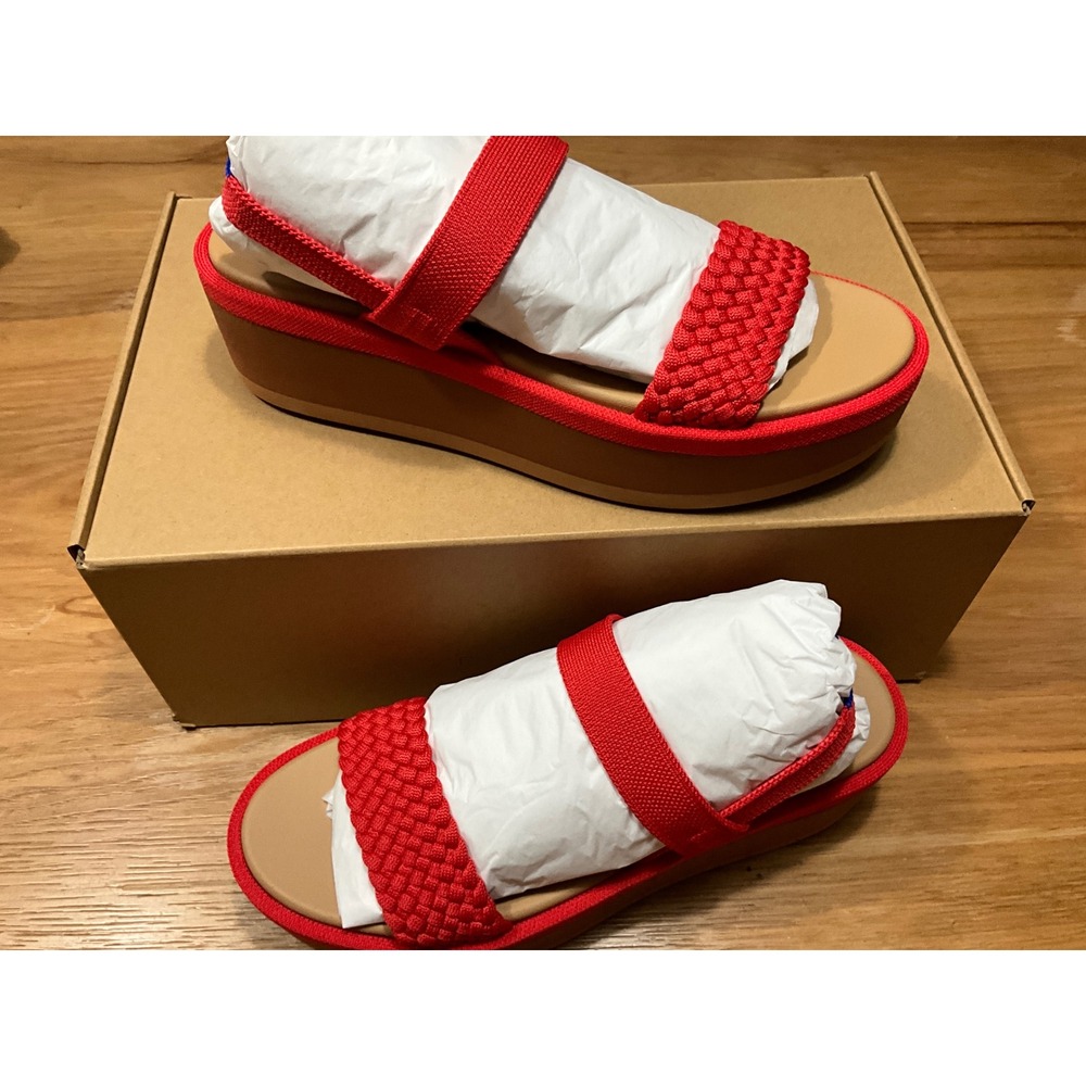 Rothys The Picket Platform Sandal Poppy Red Braided Strappy Womens 9.5 NEW